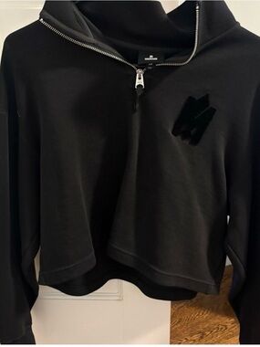 NWOT Mackage Black Cropped Half-Zip Funnel-Neck Sweatshirt.